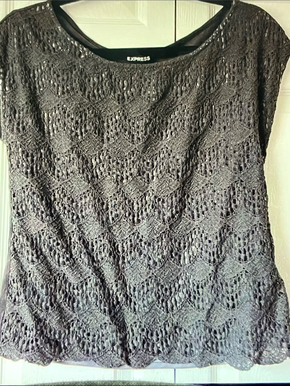 Express Black Crochet Lace Short Sleeve Top